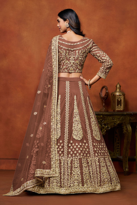 Brown Wedding Net Lehenga Choli