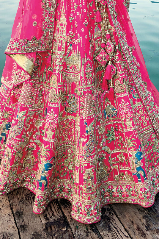 Rani Silk Bridal Attire Lehenga Choli With Double Dupatta