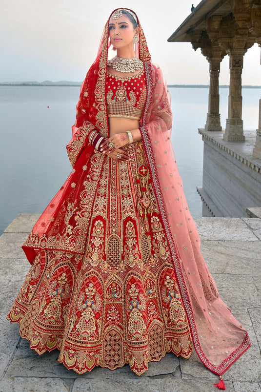 Blossom Red Silk Embroidered Lehenga Choli