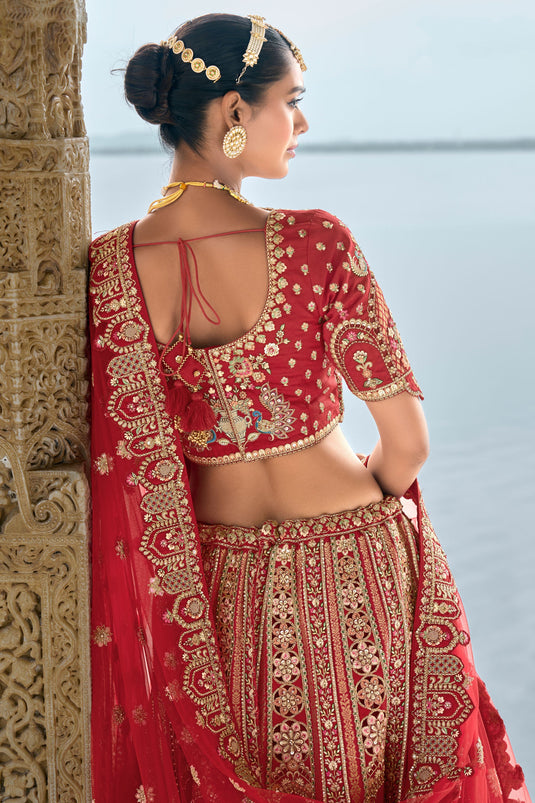 Blossom Red Silk Embroidered Lehenga Choli