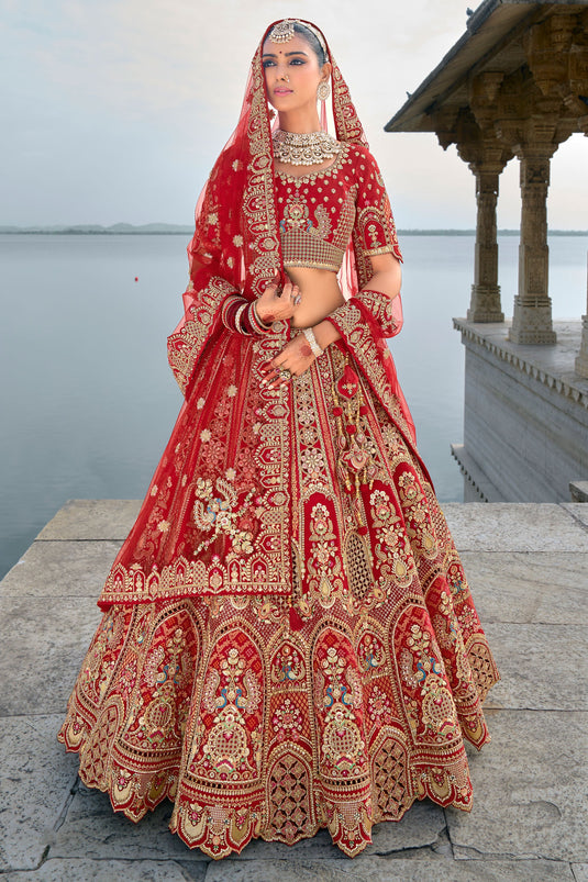 Blossom Red Silk Embroidered Lehenga Choli