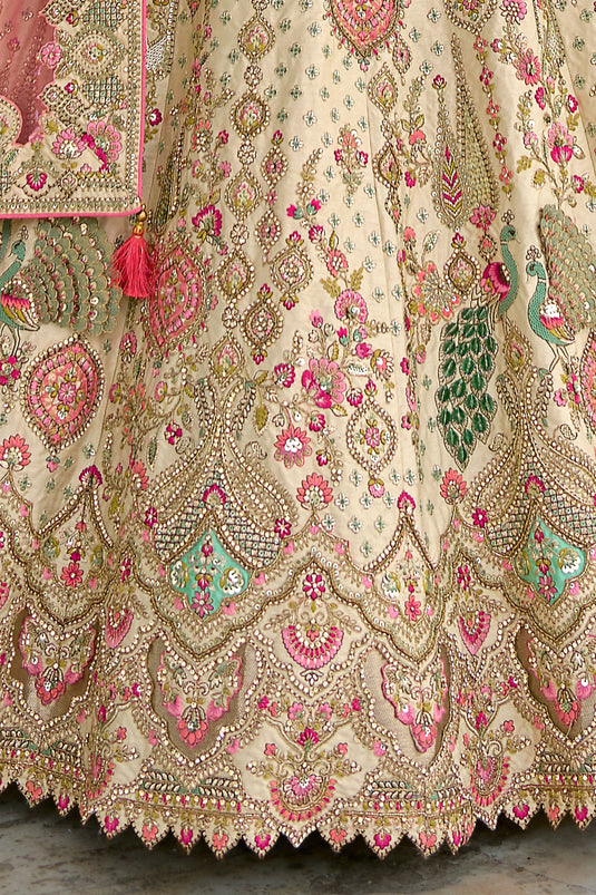 Grace Beige Silk Bridal Lehenga Choli With Double Dupatta