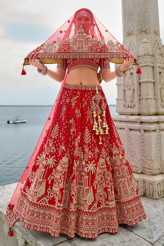 Parade Red Hued Silk Bridal Lehenga Choli