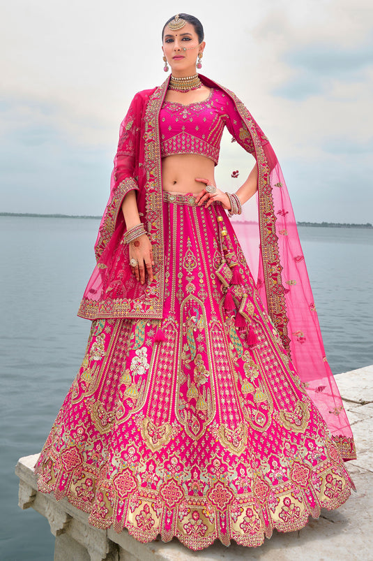 Rani Heavy Embroidered Bridal Lehenga Choli With Double Dupatta