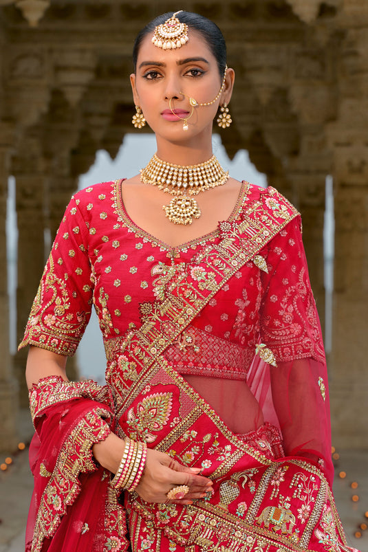 Red Bridal Lehenga Choli With Double Dupatta