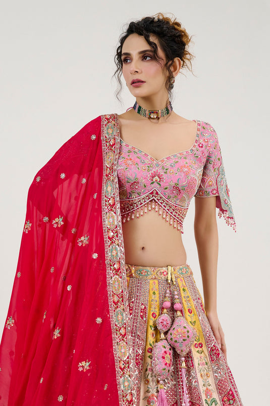 Regal Pink Silk Bridal Readymade Lehenga Choli