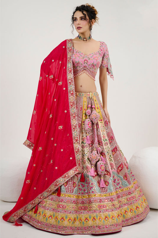 Regal Pink Silk Bridal Readymade Lehenga Choli