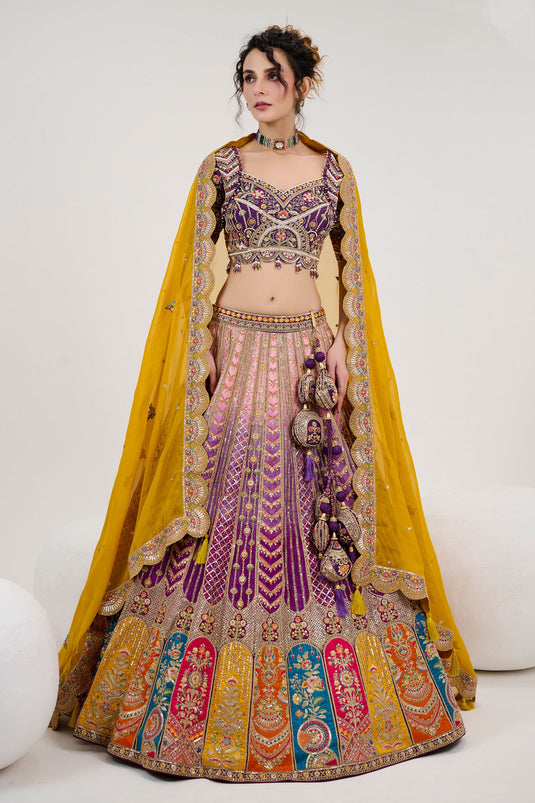 Mystic Purple Pure Silk Embroidered Readymade Lehenga Choli