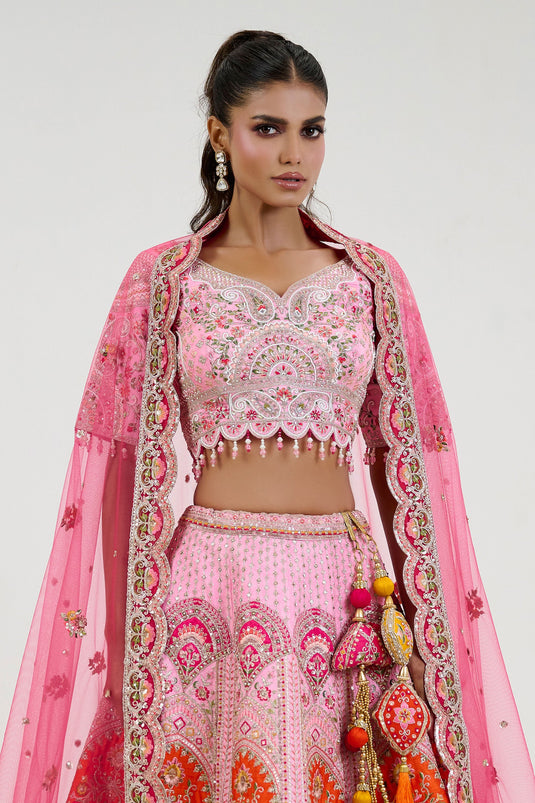 Pink Silk Bridal Attire Readymade Lehenga Choli