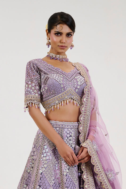 Radiant Lavender Heavy Embroidered Bridal Readymade Lehenga Choli