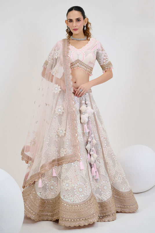 Majestic Off White Pure Net Readymade Lehenga Choli