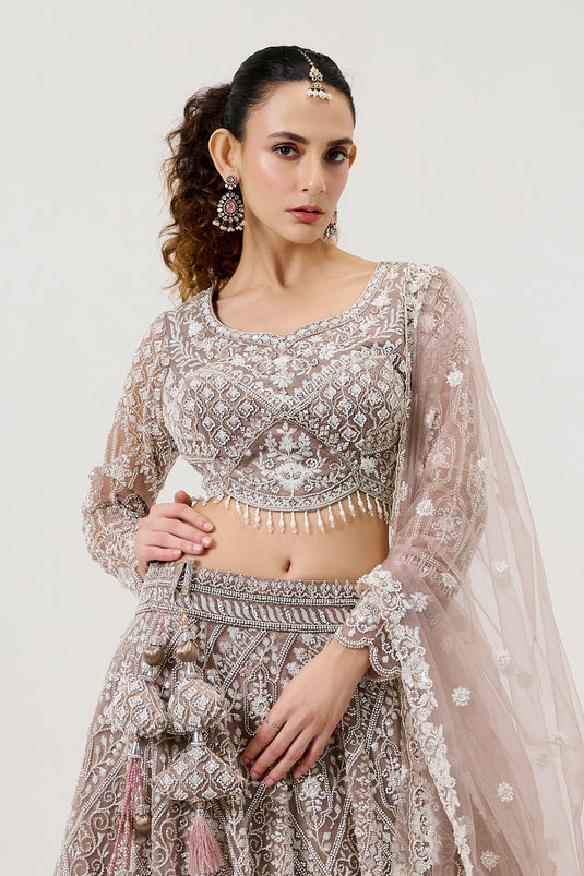 Brown Heavy Embroidered Bridal Readymade Lehenga Choli