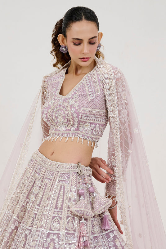 Blush Light Purple Heavy Embroidered Bridal Readymade Lehenga Choli