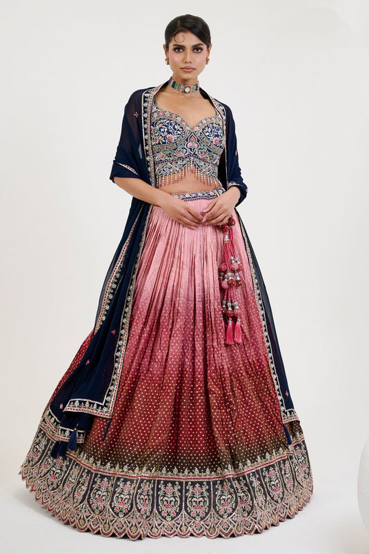 Sapphire Multi Color Pure Jacquard Heavy Embroidered Bridal Readymade Lehenga Choli