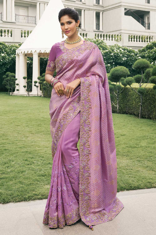 Lavender Color Wedding Wear Tissue Silk Incredible Saree