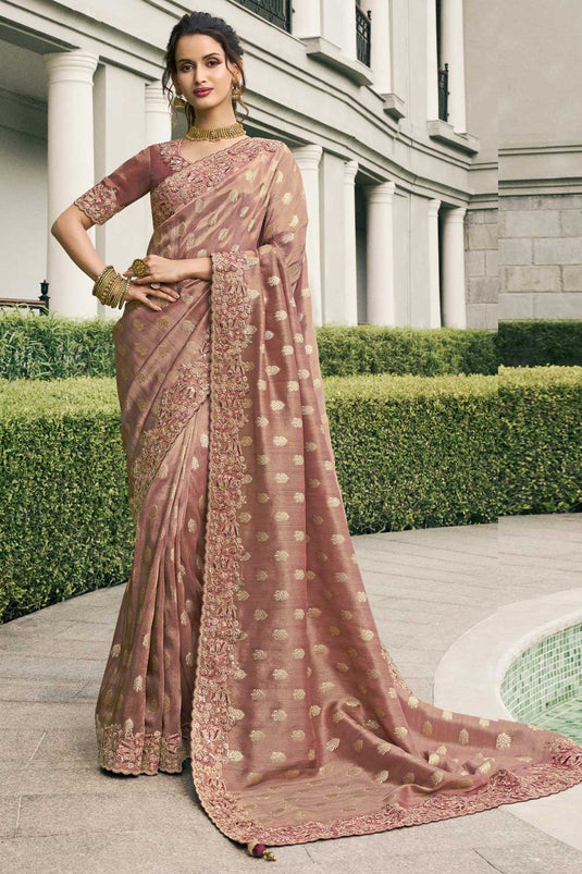 Tissue Silk Wedding Wear Wondrous Saree In Wine Color