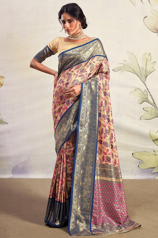 Elegant Printed Function Saree In Beige Color