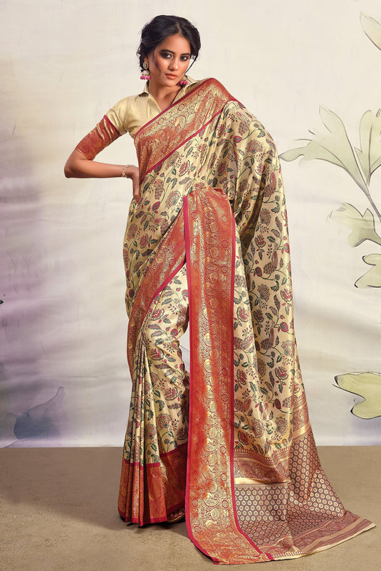 Festive Wear Elegance Printed Saree In Beige Color