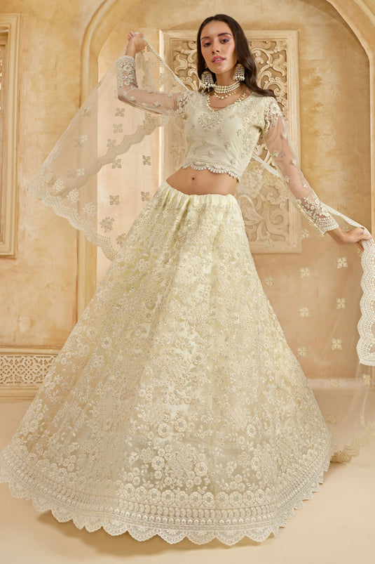 Net Off White Wedding Wear Lehenga Choli