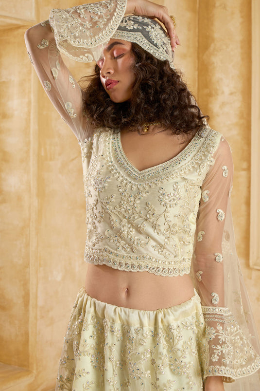 Glamour Embroidered Off White Net Heavy Lehenga Choli