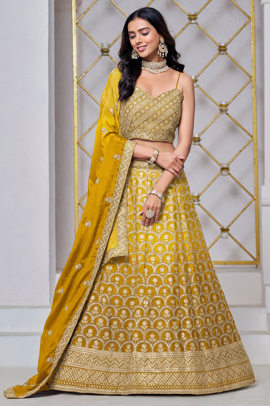 Chinnon Sangeet Wear Lehenga Choli In Yellow Color