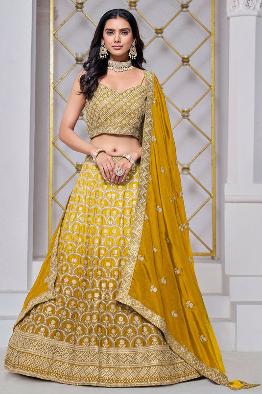 Chinnon Sangeet Wear Lehenga Choli In Yellow Color