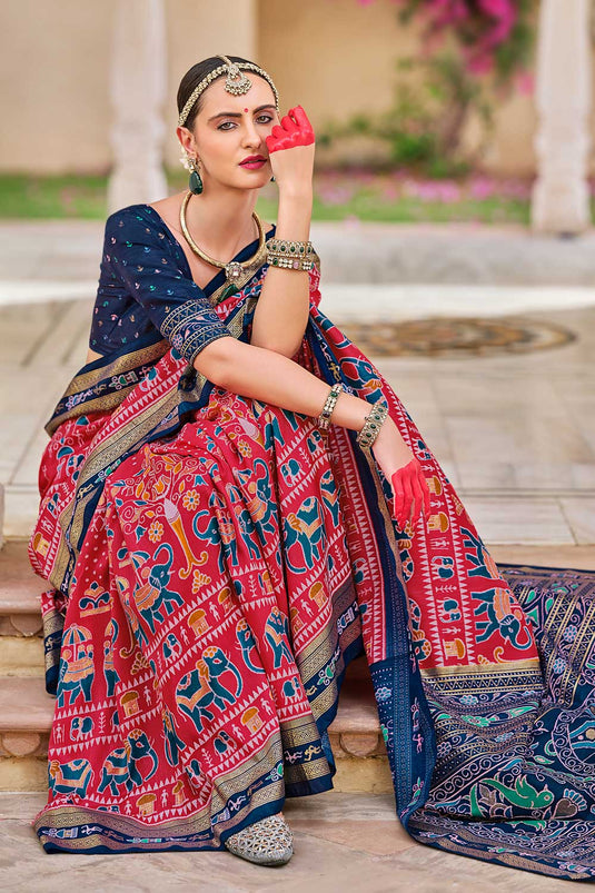 Blazing Red Color Art Silk Printed Saree