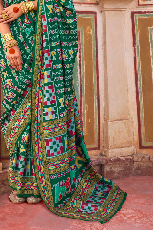 Green Color Gorgeous Art Silk Printed Saree