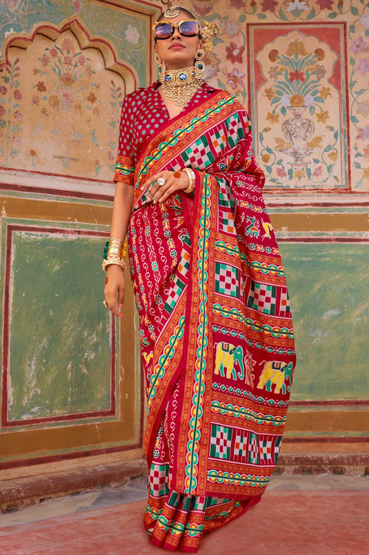 Red Color Pleasant Art Silk Printed Saree