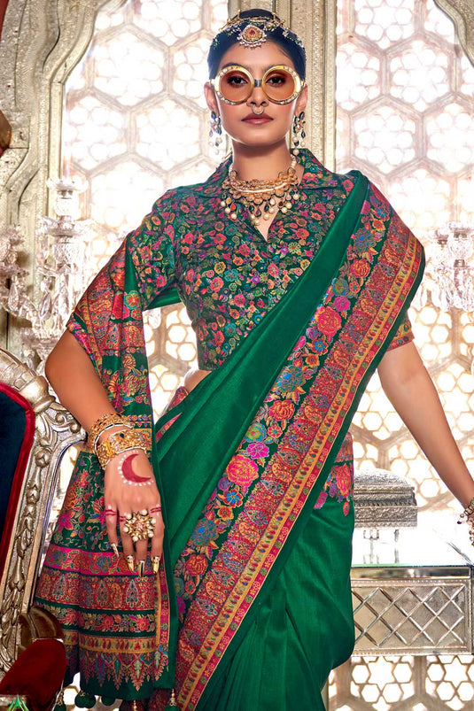 Trendy Art Silk Green Color Saree With Printed Work