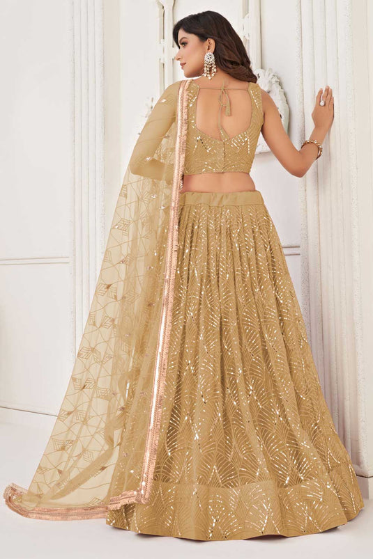 Net Fabric Beige Color Stylish Look Lehenga