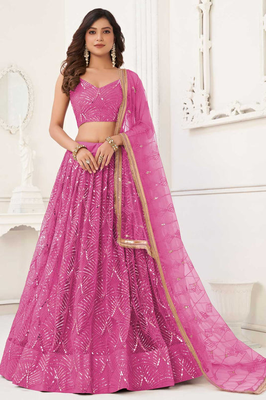 Net Fabric Pink Color Beatific Look Lehenga