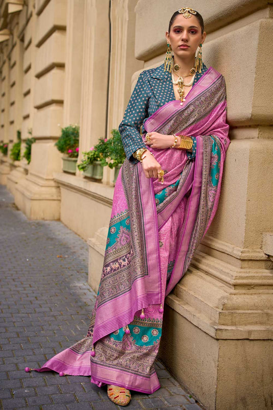 Tempting Viscose Fabric Pink Color Printed Saree