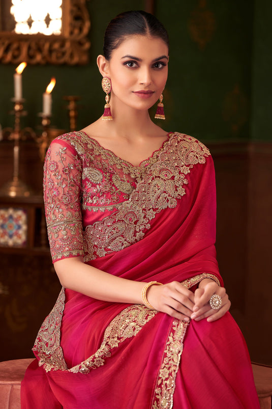 Elegant Rani Lace Border Saree