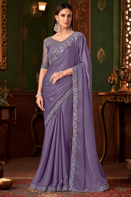 Charming Silk Chiffon Border Work Saree