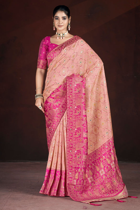 Festive Wear Elegance Weaving Work Saree In Peach Color