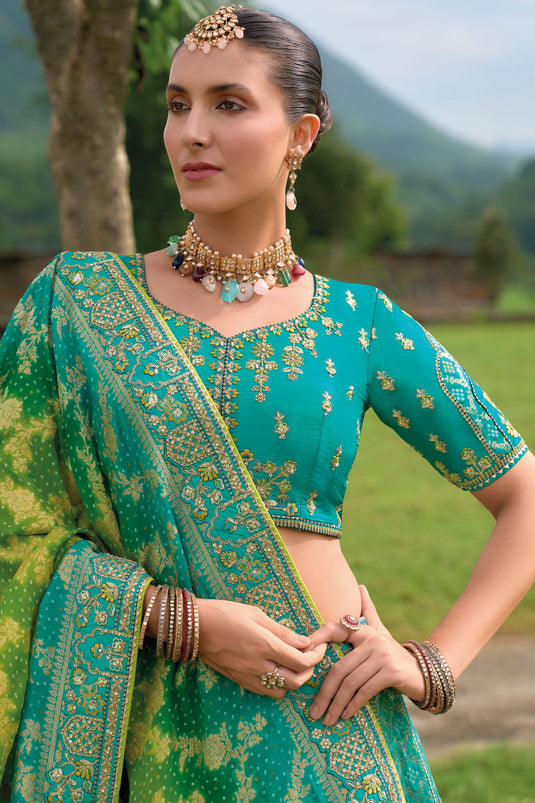 Cyan Heavy Embroidered Bridal Lehenga Choli