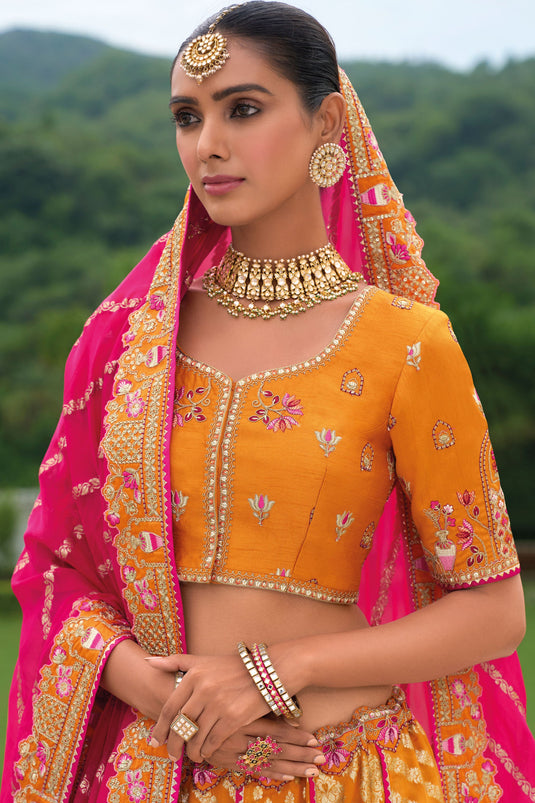 Coral Orange Heavy Embroidered Bridal Lehenga Choli