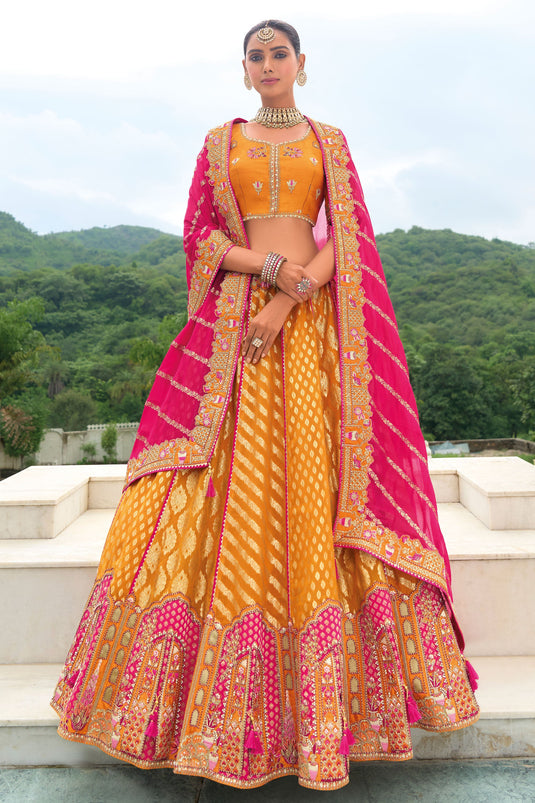 Coral Orange Heavy Embroidered Bridal Lehenga Choli