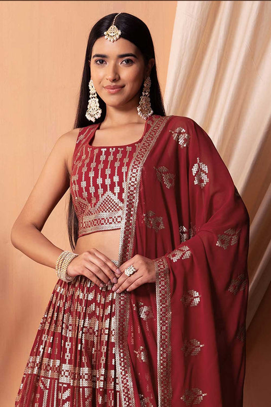 Sequins Designs Maroon Color Lovely Georgette Lehenga