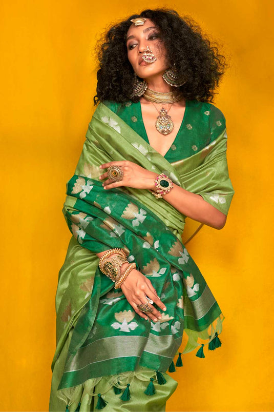 Gorgeous Art Silk Printed Green Color Saree