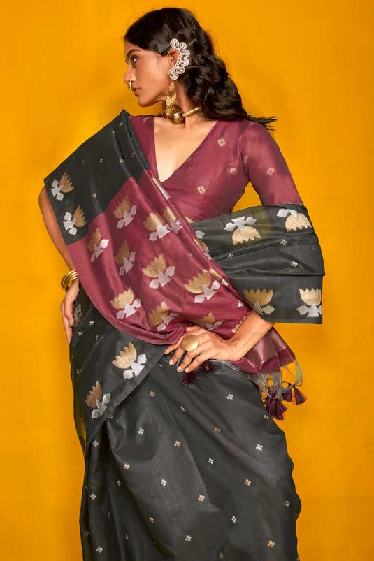 Imposing Art Silk Printed Saree In Black Color