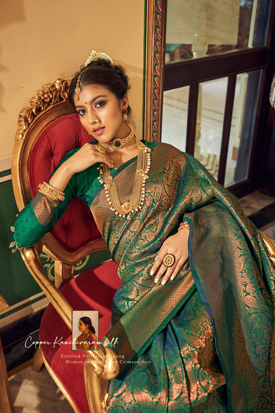 Sophisticated Green Soft Handloom Weaving Silk Function Wear Saree