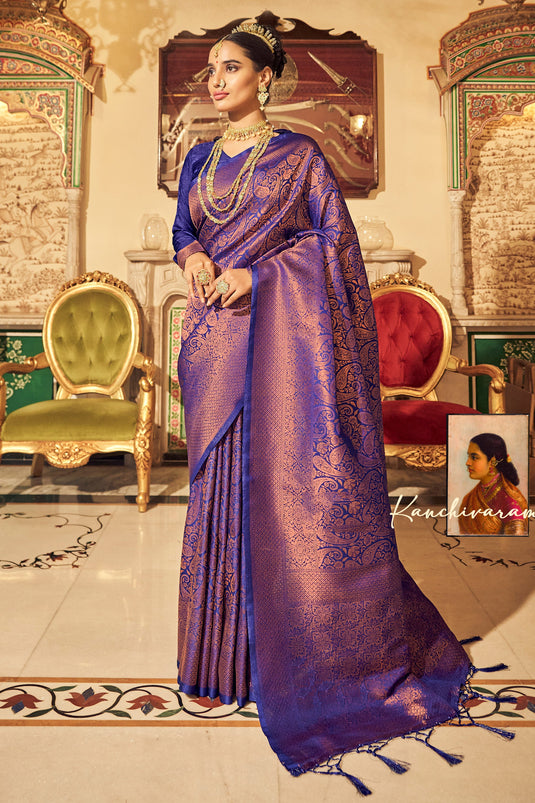 Charm Soft Handloom Weaving Silk Saree In Blue Color