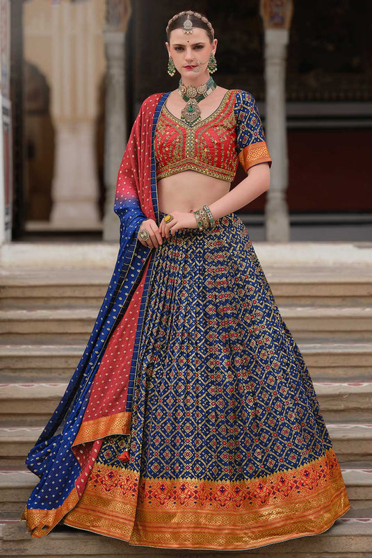 Excellent Art Silk Fabric Blue Color Readymade Lehenga