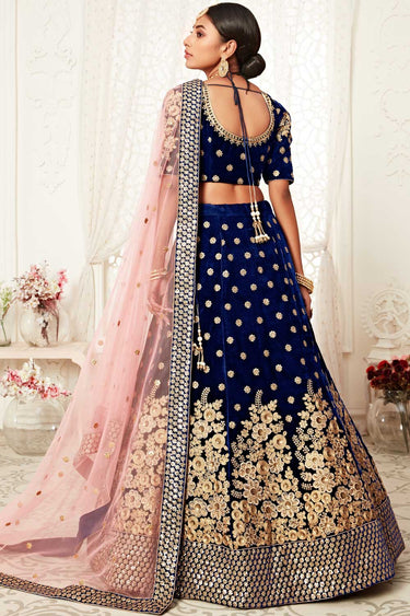 Velvet Fabric Blue Color Excellent Lehenga With Sequins Work