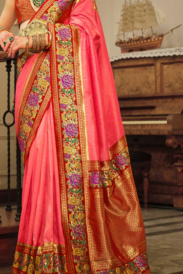 Banarasi Silk Pink Color Saree With Woven Whisper