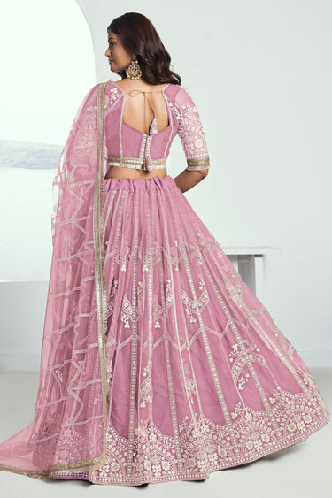 Pink Color Net Fabric Sangeet Wear Lehenga Choli