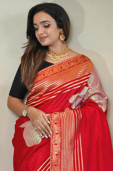 Red Art Silk Weaving Work Saree For Function Wear