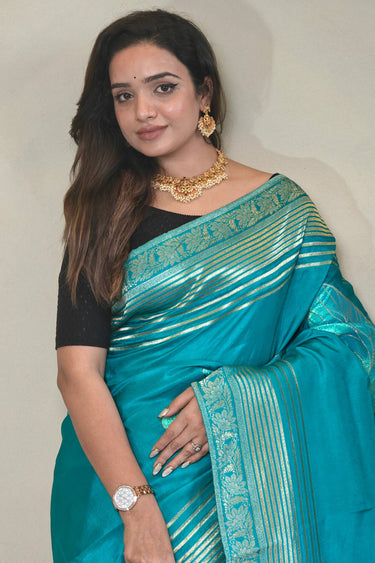 Function Wear Art Silk Weaving Work Saree In Cyan Color